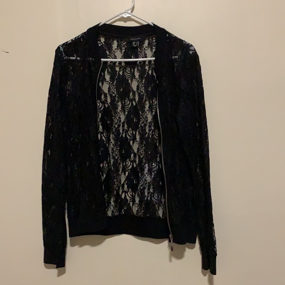 Black Lace zip up top with a sliver zipper - Picture 2 of 4